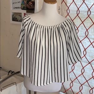 White&Black Striped Off the Shoulder Shirt